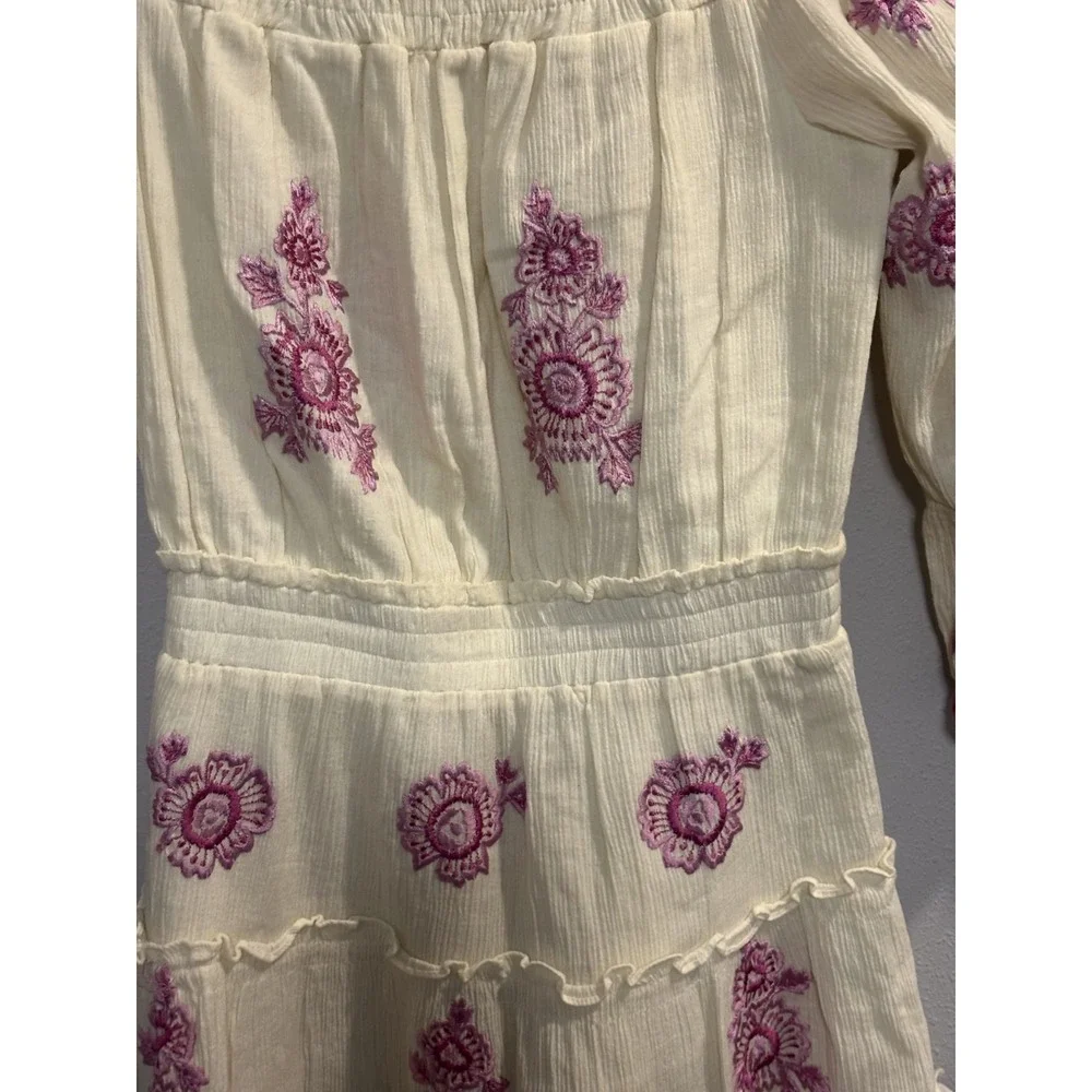 MISA Los Angeles Off-The-Shoulder Embroidered Sylvia Dress Women's Size XS Ivory